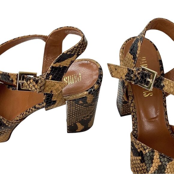 PARIS TEXAS Size 39.5 Python Print Platform Sandals Brown Caramel Shoes Heels - Picture 9 of 15